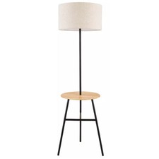 Litecraft Floor Lamp E27 Base & Wooden Table With Ivory Shade - Black Clear     