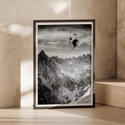 Skiing jump poster black - skiing,
