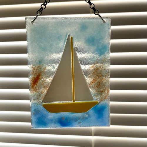 Fused glass yellow sailing - glass,