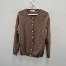 Johnstons Of Elgin Knit Brown Lambswool Cardigan Jacket Size Medium Women's