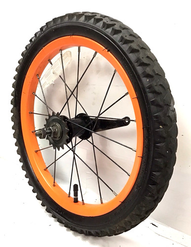 Bicycle rear orange wheel - bicycle,