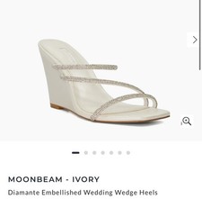 MOONBEAM - IVORY Diamante Embellished Wedding Wedge Heels - UK 5 EU 38