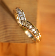 9ct Solid Gold Wishbone Ring with Diamonds Size K  Vintage cleaned and polished