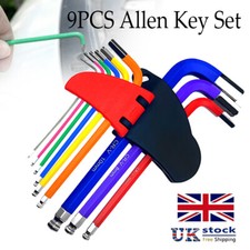 9x Allen Key Set Hex Metric Ball End Long 1.5-10mm Colour Coded Alan Keys Tool