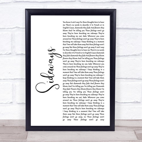 Sideways white script - white, song