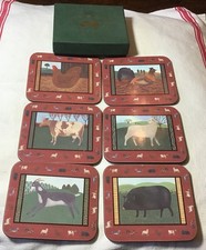 VTG Jason Coasters "FARMYARD FRIENDS" 6 Coasters CORK  BACKS ORIGINAL BOX LABEL 