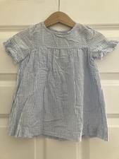 Zara 9-12 Months Baby Girl Dress White Blue Stripes Summer
