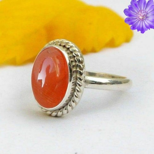 Red carnelian gemstone - red, 925
