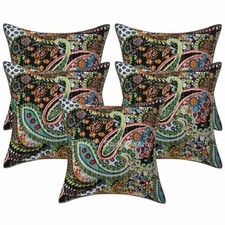Indian Cotton Pillow Covers Black 40cm Kantha Paisley Cushion Covers Set Of 5