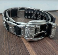 80s Vintage NANNI Punk Rock Metal Italian Leather Concho Belt Black silver 34-38