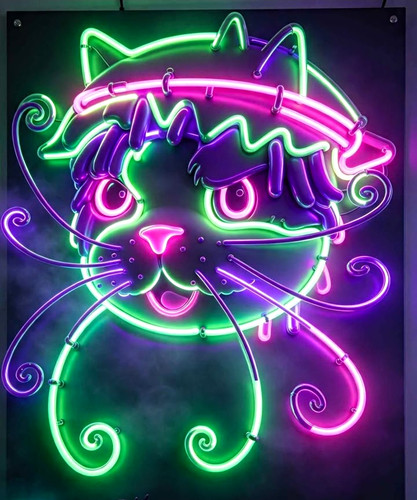 Neon cat wall art - neon,