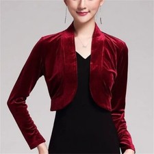 Formal Cropped Bolero Velvet Cardigan Shrug Jacket Tops Open Front Party Wedding