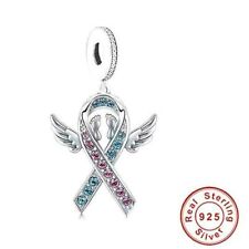 💖 Angel Wings Baby Ribbon Awareness Charm Genuine 925 Sterling Silver 💖