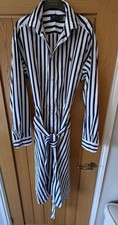 Polo Ralph Lauren Ladies White Navy Striped Belt Cotton Shirt Dress Size 10 UK