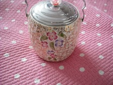 Vintage wade biscuit barrel jar fine pottery hand painted real flower lid pink
