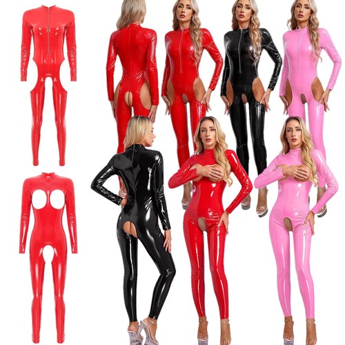 Women wet look rompers - uk,