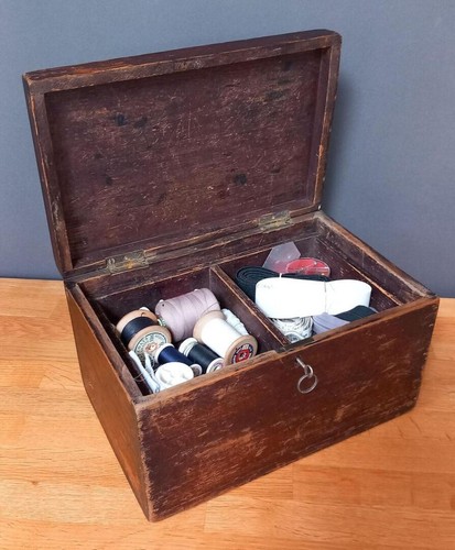 Vintage wooden sewing box with - sewing,