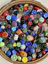 MINIATURE VINTAGE GLASS BUTTON COLLECTION TINY DIMIS MULTI COLOURED DOLLS 200+