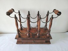 Vintage Wine Bottle Rack Brass and Wood Table Top 6 Bottle Holder 