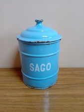 vintage antique blue enamel sago storage tin with lid 1920s kitchenalia