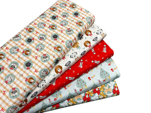 Christmas dog cotton fabric - dog,