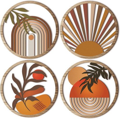 Boho wall art wooden round - boho,