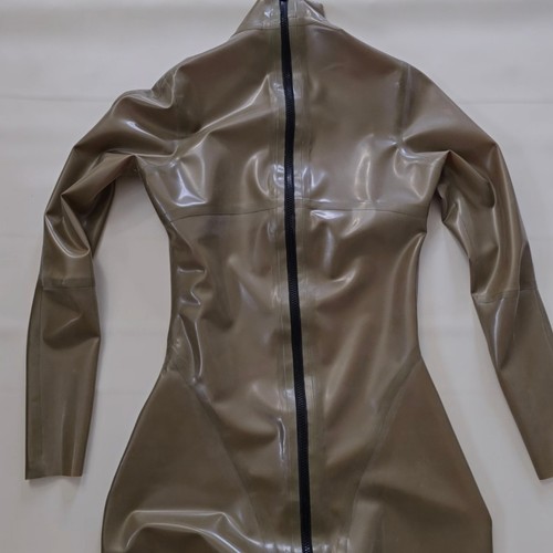 Gold latex rubber catsuit
