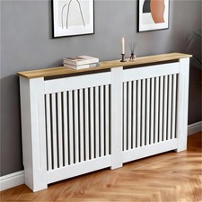 92cm Radiator Cover Wall Mounted Modern MDF White Oak Plain Slat Pattern Wooden