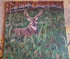 ORIGINAL STAG PAINTING - Deer Woodland Wildlife Art Signed, acrylic hand painted