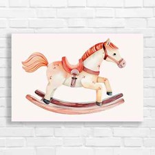 Whimsical Wooden Rocking Horse Original Canvas Print Large Picture Wall Art
