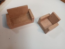 Dolls house pink wooden sofa