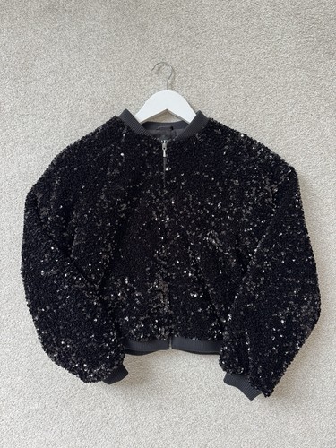 Bnwt zara black sequin bomber - zara,