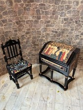 Dolls House 1/12 Scale Miniature Customised Medieval Tudor Desk & Chair Ooak