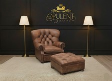 Ralph Lauren Writers Leather Armchair and Footstool Professionally Restored 