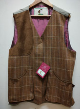 Mens Brown Tweed Shooting Vest Waistcoat 'Tailoring By Gently' Size XL New Tags