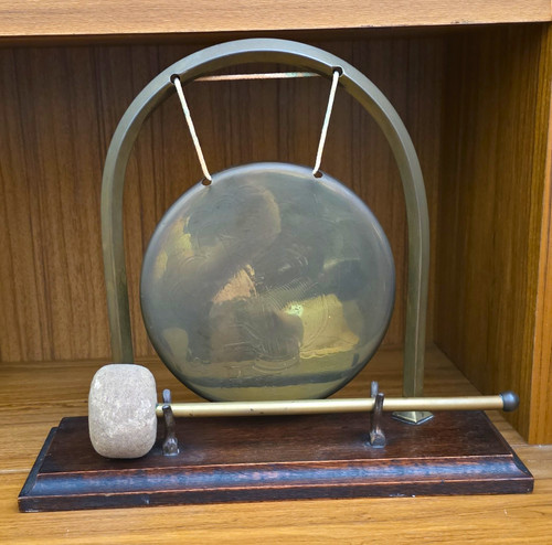 Brass gong bell stand - gong, on