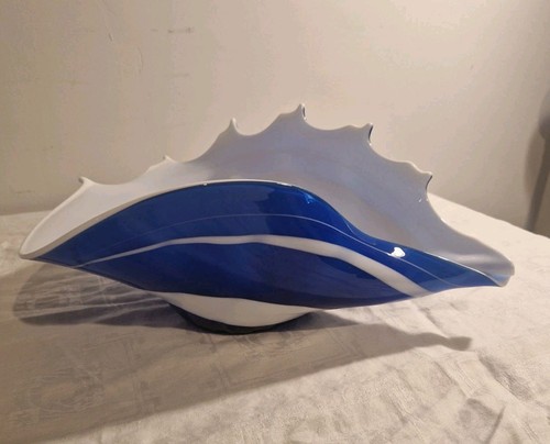 Large blue white art - art, glass
