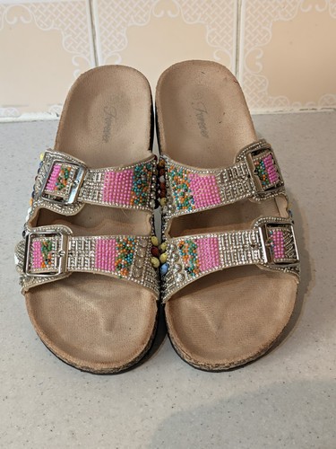 Pink beaded bling sliders - pink,
