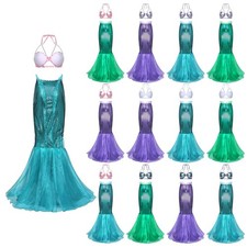 Women Mermaid Cosplay Costume Shell-shaped Cups Bra Fish Scale Maxi Skirt  Party
