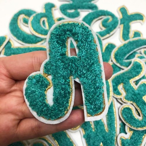 Green chenille patch - chenille, letter
