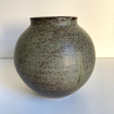 Studio Pottery Spherical Vase by 'Made In Cley' Green/Brown Speckled Eggshell