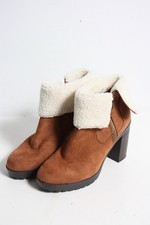 Primark Womena Faux Suede Heeled Boots - Brown - Size 5 (B100)