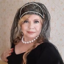 Black Pearl Detail Tudor Lady Medieval Hat Veil Anne Boleyn Fancy Dress Costume