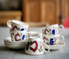 6  X  Vintage T.G.GREEN OAKVILLE Pattern CHURCH GRESLEY Coffee Cups + 7 Saucers