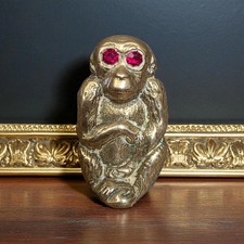 Mid-Century Brass Monkey Match Holder with Red Glass Eyes | Made in India