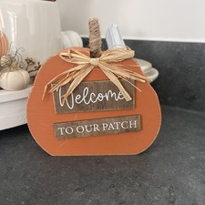 Welcome to our patch Wooden Pumpkin Sign