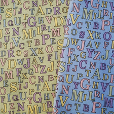 Vintage Alphabet Fabric x2 Cotton Retro 110cm x 50cm Green Blue Fabric Freedom