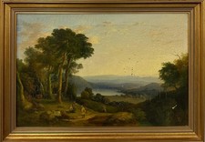English School 19TH C-ry Pastoral Landscape Unsigned Oil On Canvas