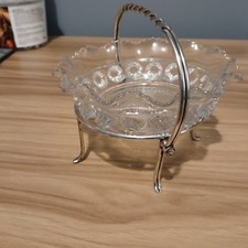 Collectable Vintage Glass Jam/sugar  Dish With   Silver Stand