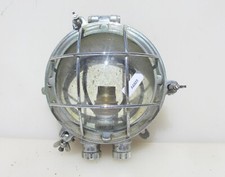 Vintage Chromed Brass Ship Caged Lamp Bulkhead Cabin Light Old Glass Dome 5.5"H